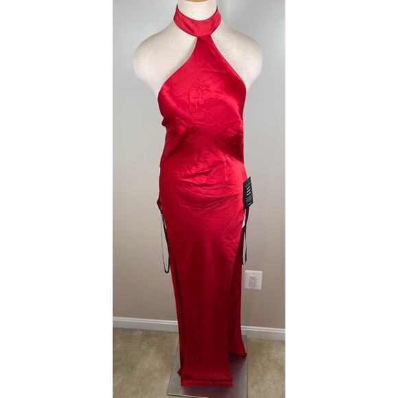 Retrofete Jagger High Slit Halterneck Tie Red Maxi Dress Size Small - Picture 7 of 14